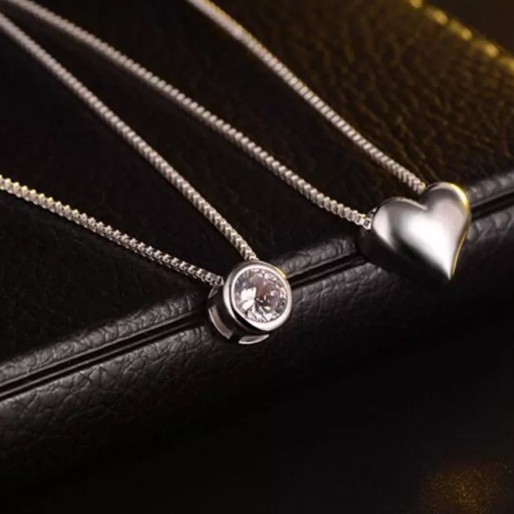 925 STERLING SILVER DIAMOND DOUBLE LAYER NECKLACE, NICE NECKLACE, CUTE NECKLACE - Picture 4 of 8